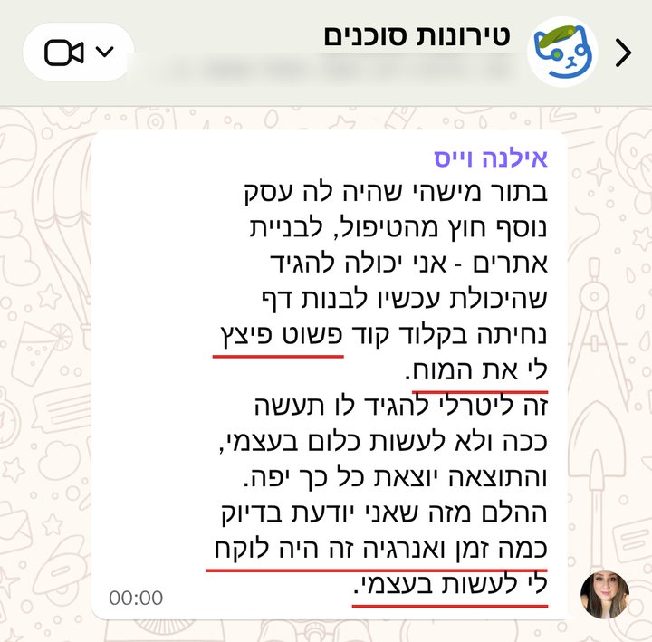 אילנה וייס: בתור מישהי שהיה לה עסק נוסף... לבניית אתרים - אז אני יכולה להגיד שהיכולת עכשיו לבנות דף נחיתה... פיצץ לי את המוח